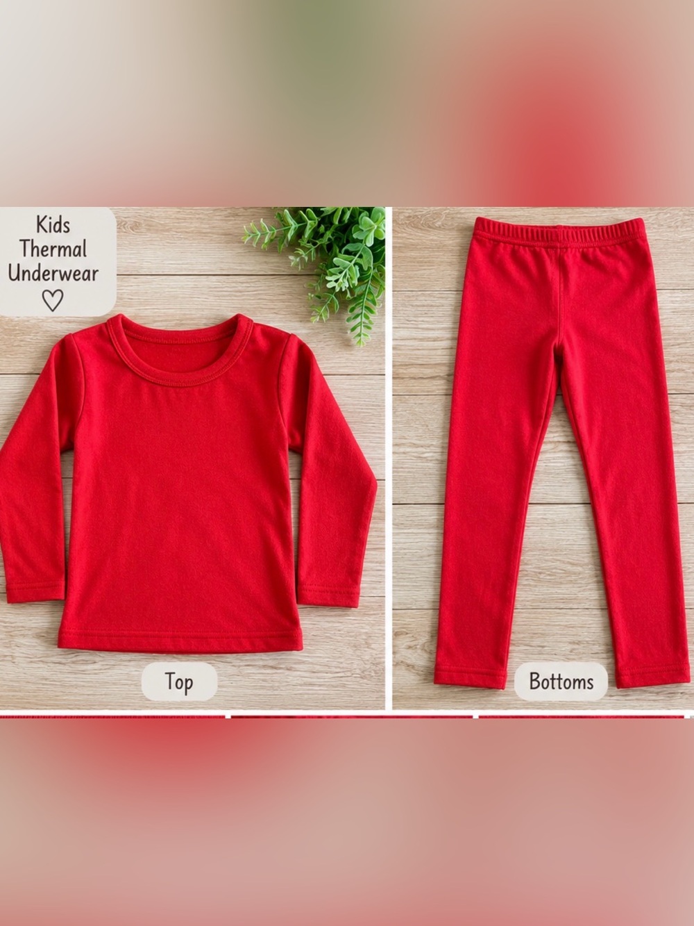 Kids 2-Piece Fleece-Lined Thermal Underwear Set Size 90 / 2T–3T Red ❤️❄️